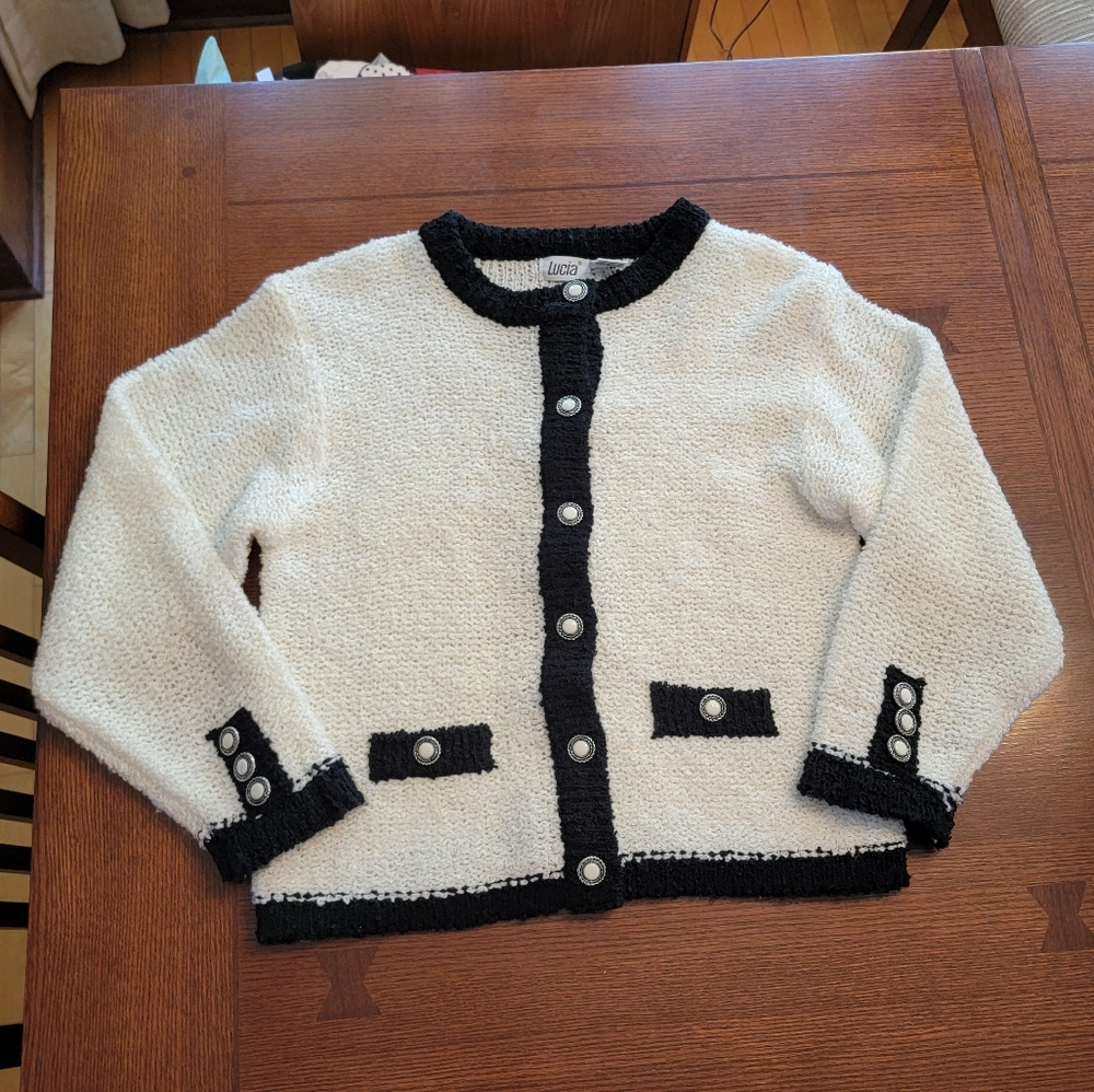 Lucia Vintage Cardigan Sweater With Pearl Buttons Small